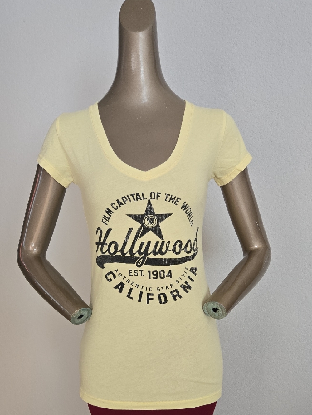 Hollywood California Yellow Graphic V-Neck Tee